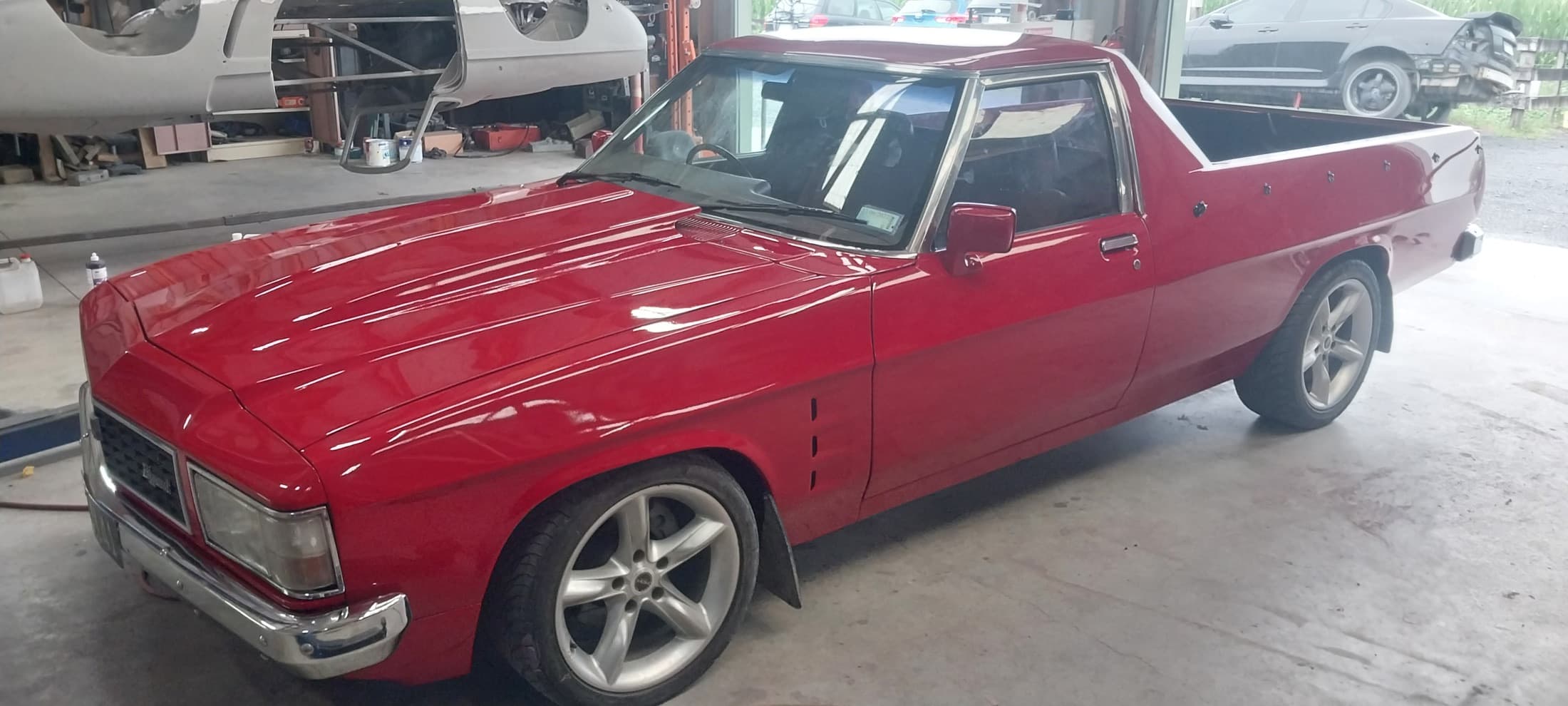 Restored red Holden ute by Panel Beating Services
