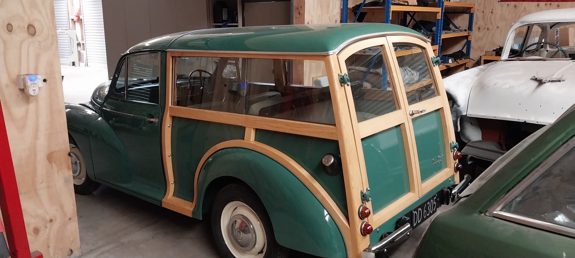 Morris Minor Traveller, Rear three-quarter, by Panel Beating Services